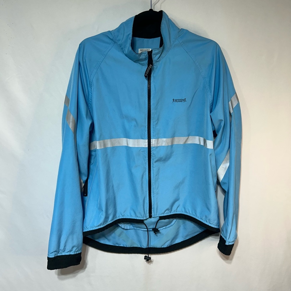 Light Blue running Jacket with Reflective Stripe and High Collar. Medium.